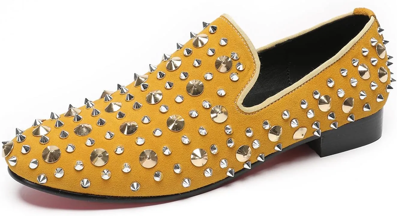 Mens Studded Loafers Spikes Rivets Luxury Penny Loafers Wedding Dress Slip On Party Prom Shoes Wingtip Suede Mocasines Casual Tuxedo Western Dsico Ballroom Smoking Shoes for Men