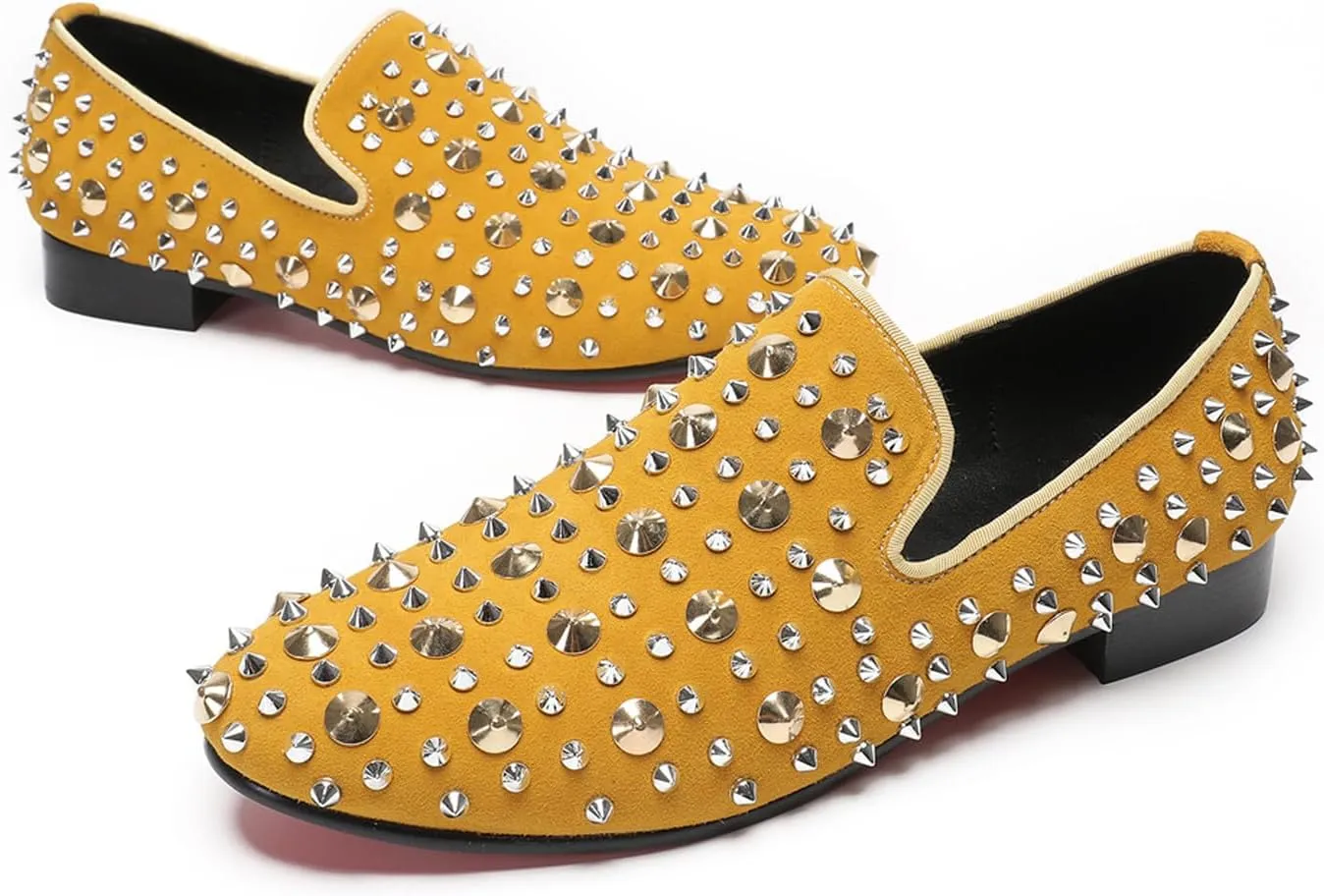 Mens Studded Loafers Spikes Rivets Luxury Penny Loafers Wedding Dress Slip On Party Prom Shoes Wingtip Suede Mocasines Casual Tuxedo Western Dsico Ballroom Smoking Shoes for Men