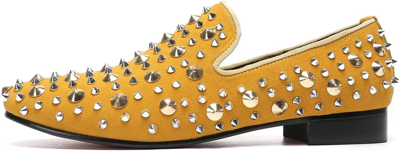 Mens Studded Loafers Spikes Rivets Luxury Penny Loafers Wedding Dress Slip On Party Prom Shoes Wingtip Suede Mocasines Casual Tuxedo Western Dsico Ballroom Smoking Shoes for Men