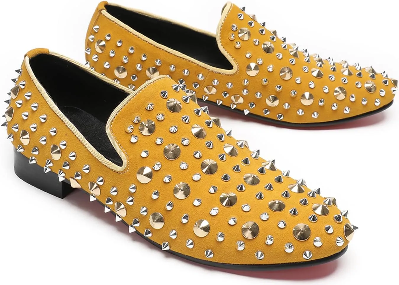 Mens Studded Loafers Spikes Rivets Luxury Penny Loafers Wedding Dress Slip On Party Prom Shoes Wingtip Suede Mocasines Casual Tuxedo Western Dsico Ballroom Smoking Shoes for Men