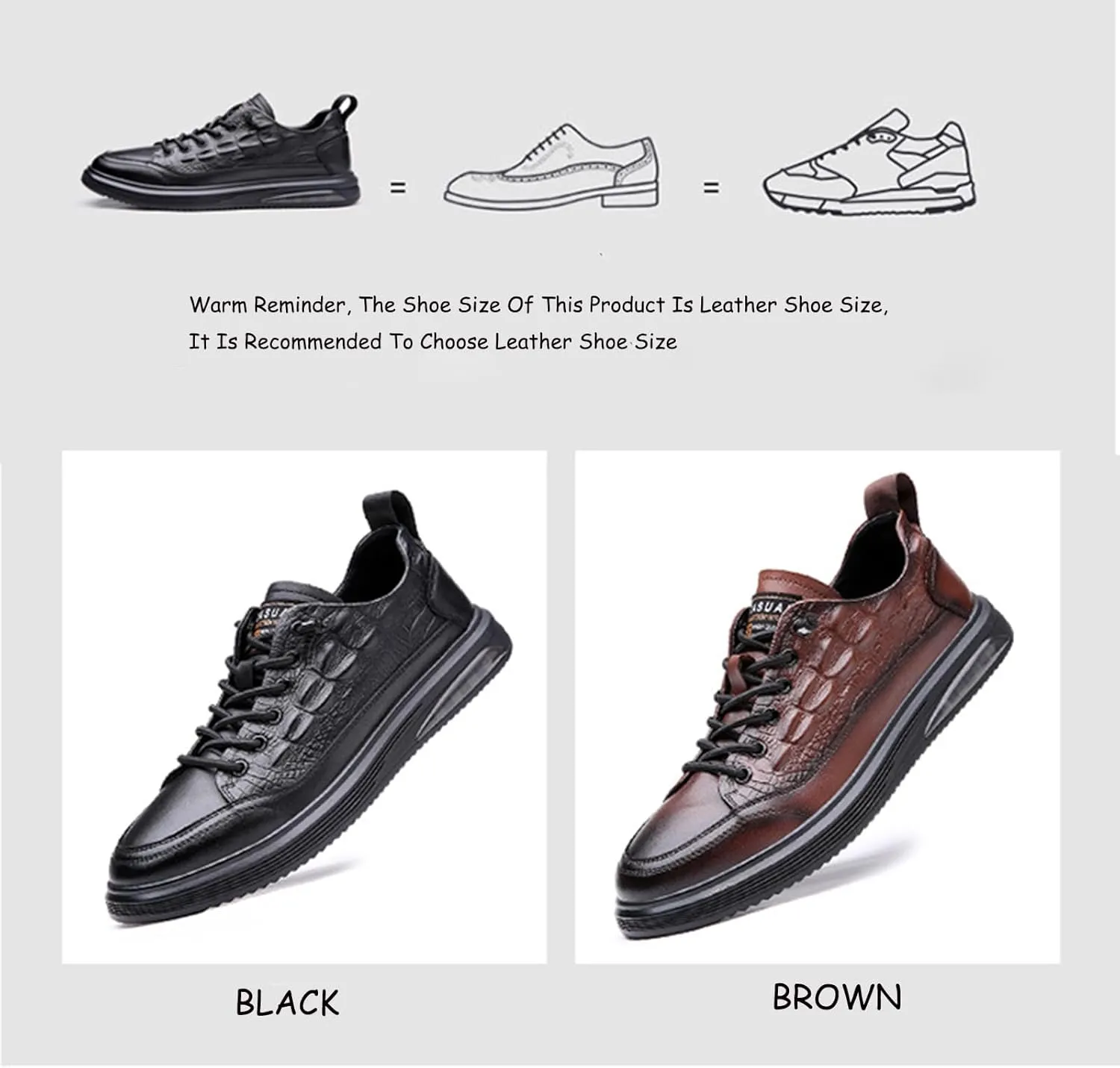 Men's Stylish Leather Croccrocodile Sneakers,Casual Air Cushion Soft Sole Walking Shoes Comfortable Lace-Up Waterproof Work Shoes