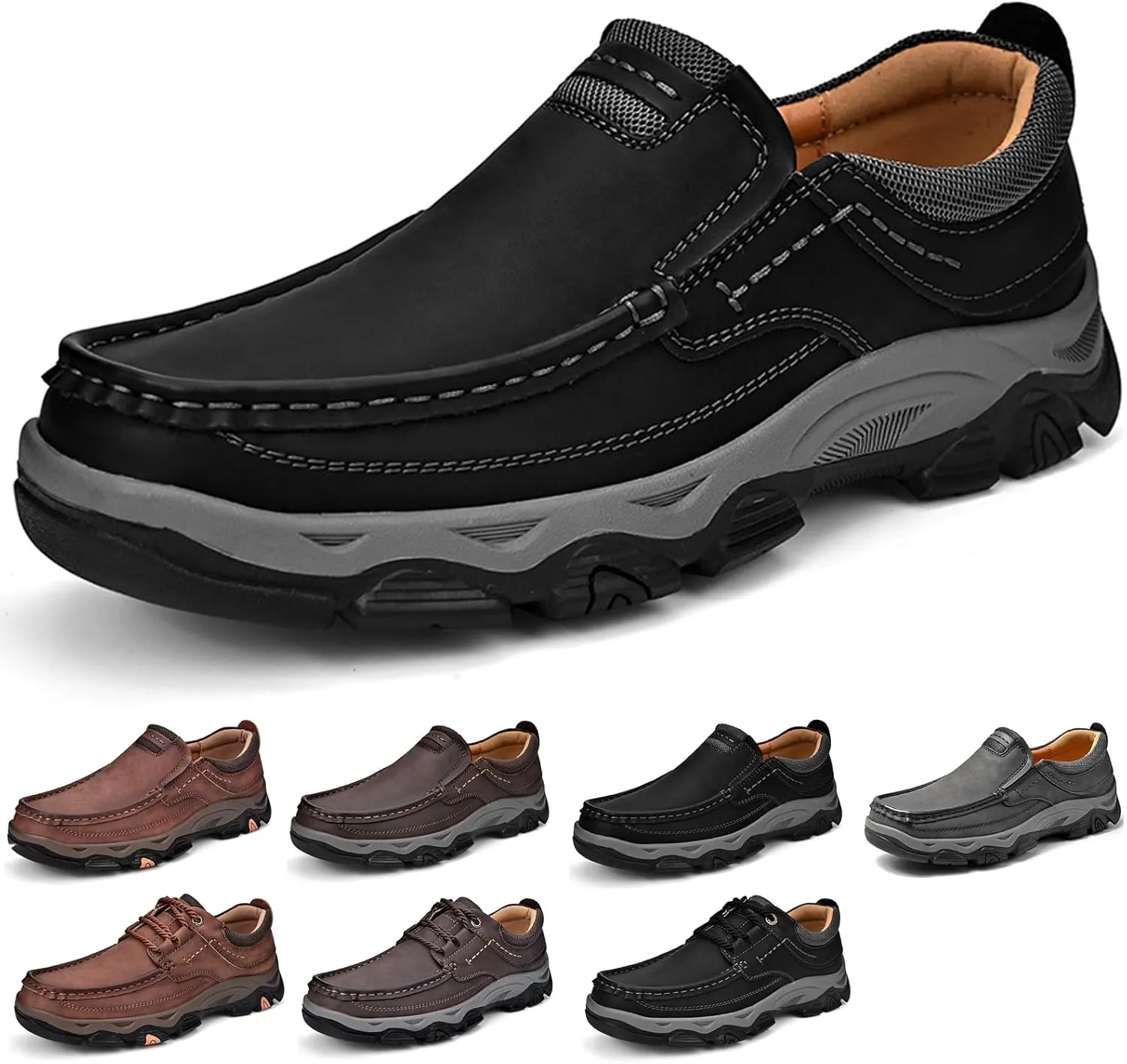 Men's Waterproof Hiking Shoes, Men Slip On Non Slip Work Loafers, Outdoor Lightweight Breathable Sneakers, for Travel, Camping, Running