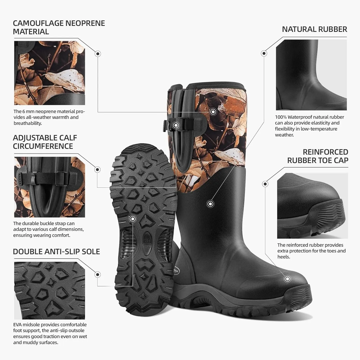 Men's Waterproof Insulated Rubber Hunting Boots – 6mm Neoprene Rain Boots for Outdoor Work, Fishing, Farming & Gardening