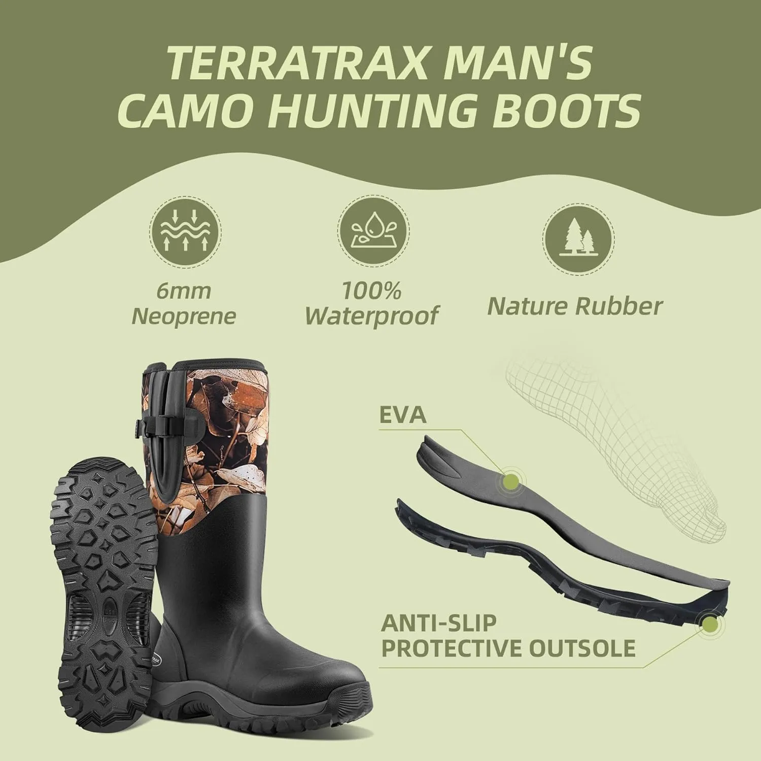 Men's Waterproof Insulated Rubber Hunting Boots – 6mm Neoprene Rain Boots for Outdoor Work, Fishing, Farming & Gardening