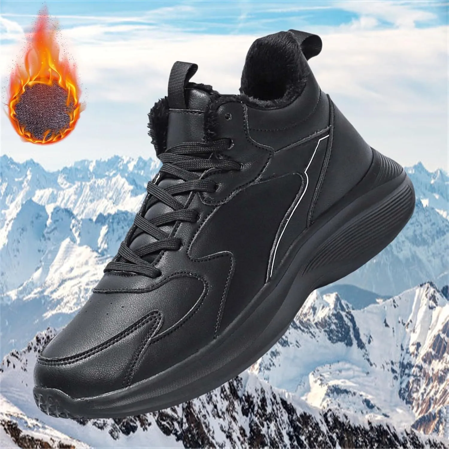 Men's Waterproof Snow Ankle Boots Winter Plush Lined Warm Anti-Slip Outdoor Ankle Boots Hiking Warm Ankle Boots
