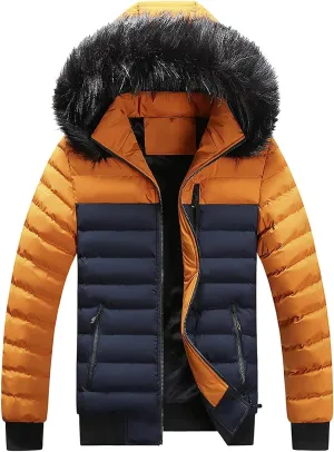 Mens Winter Jacket Warm Down Jacket Full Zip Puffer Jacket Quilted Insulated Jacket with Hood for Business