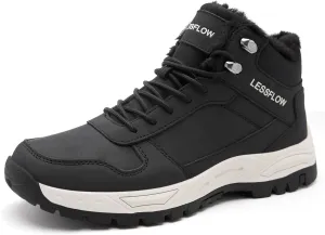 Men's Winter Slip On Snow Boots Warm Fur Lined Cold Shoes Winter Boot Leather Outdoor Thermal Work Ankle Black 11