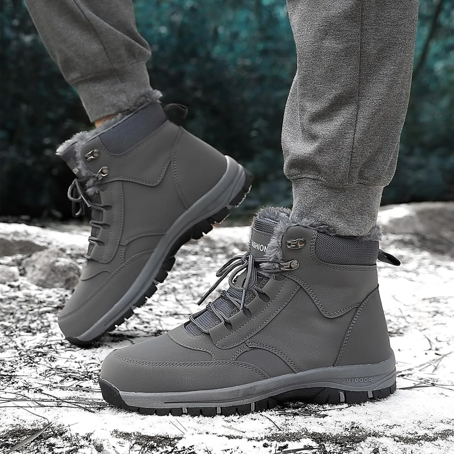 Men's Winter Snow Boots,Soft Insole Warm Fur Lining Comfortable Ankle Boots,Durable Outsole Wear-Resistant Waterproof Insulated Outdoor Anti-Slip Booties
