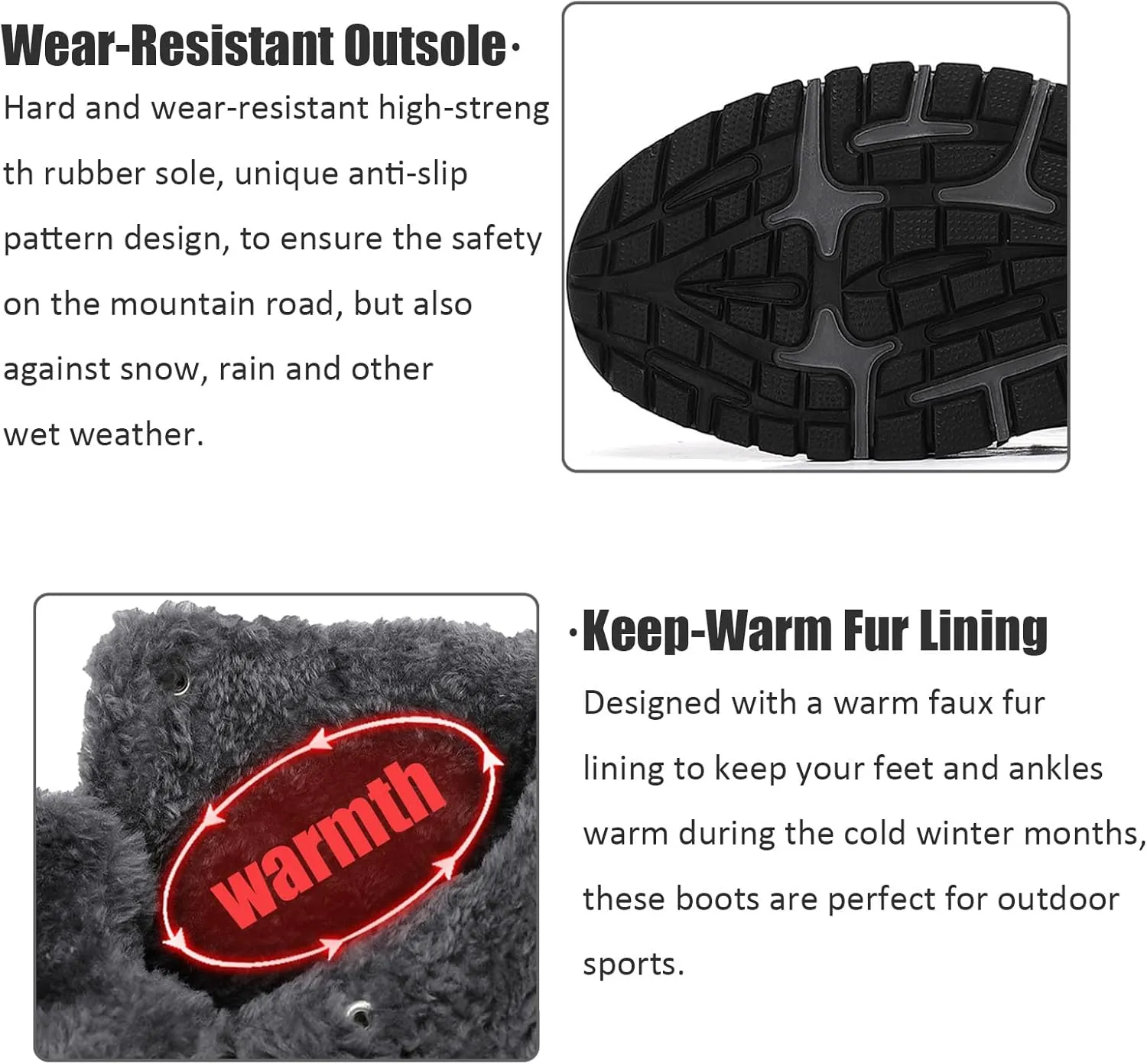 Men's Winter Snow Boots,Soft Insole Warm Fur Lining Comfortable Ankle Boots,Durable Outsole Wear-Resistant Waterproof Insulated Outdoor Anti-Slip Booties