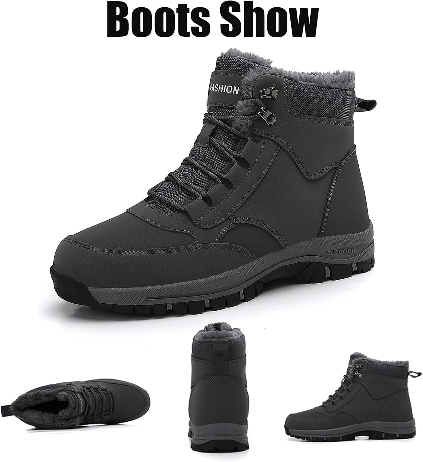 Men's Winter Snow Boots,Soft Insole Warm Fur Lining Comfortable Ankle Boots,Durable Outsole Wear-Resistant Waterproof Insulated Outdoor Anti-Slip Booties