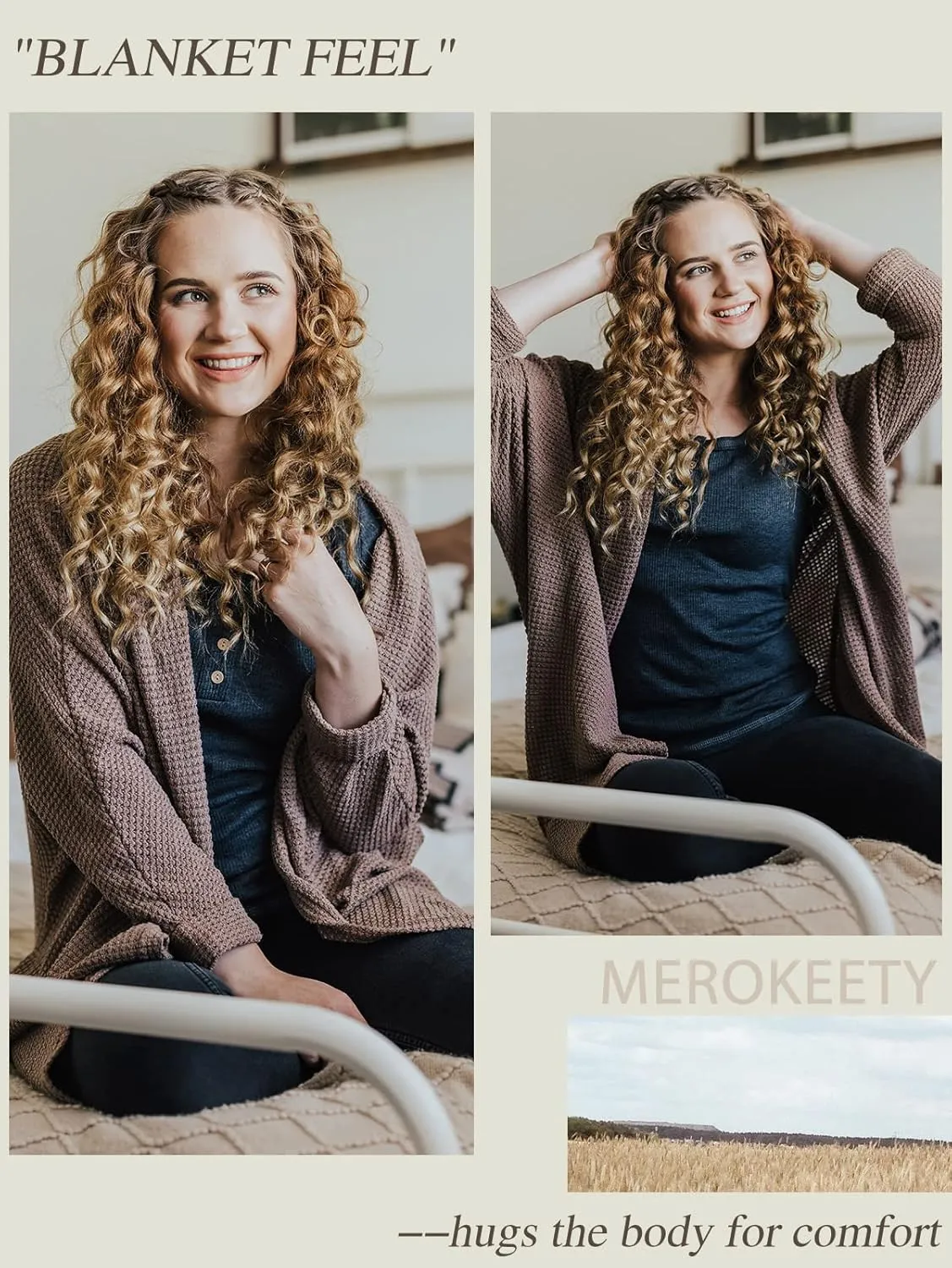 MEROKEETY Women's 2025 Fall Waffle Knit Batwing Long Sleeve Cardigan Loose Open Front Sweater Coat