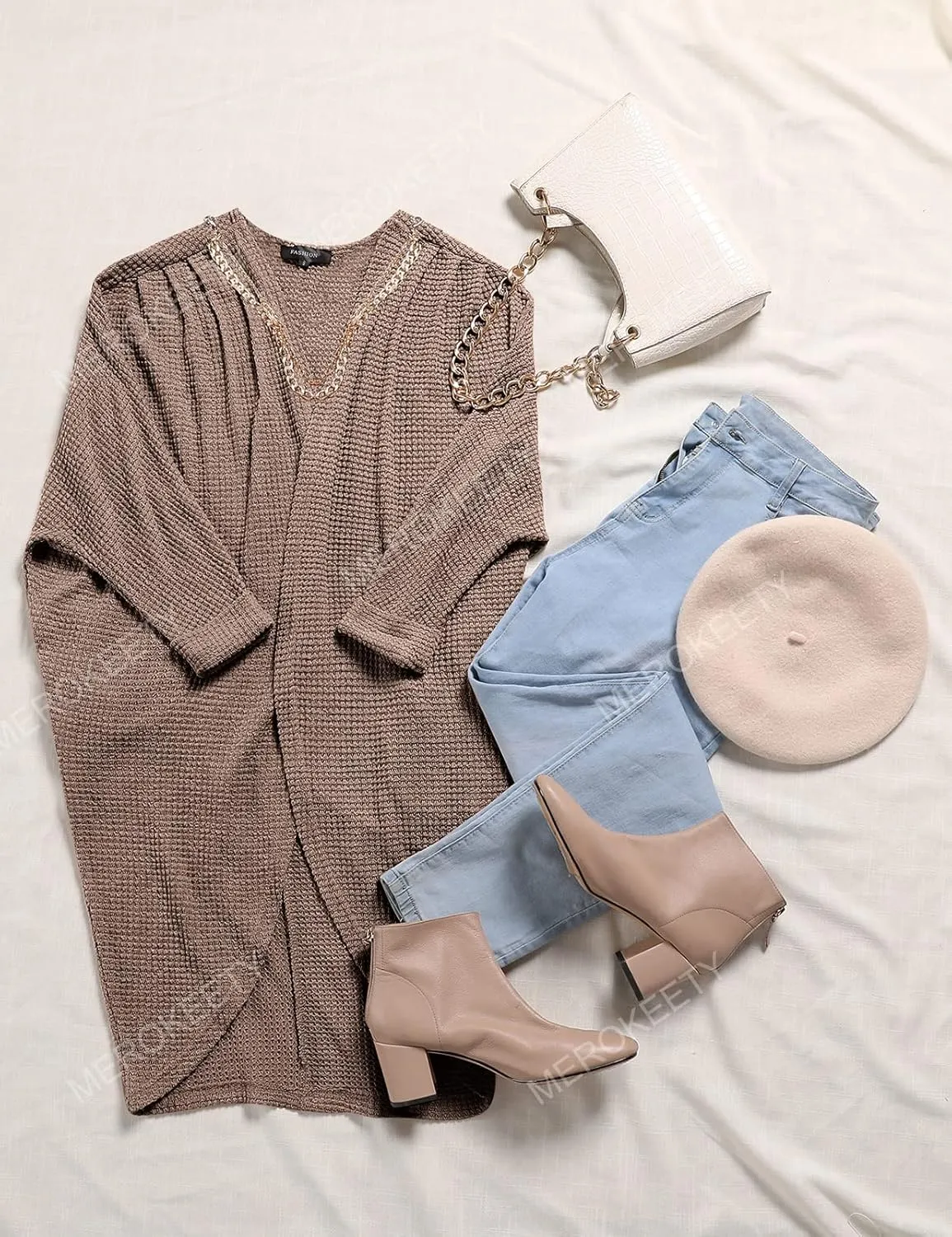 MEROKEETY Women's 2025 Fall Waffle Knit Batwing Long Sleeve Cardigan Loose Open Front Sweater Coat