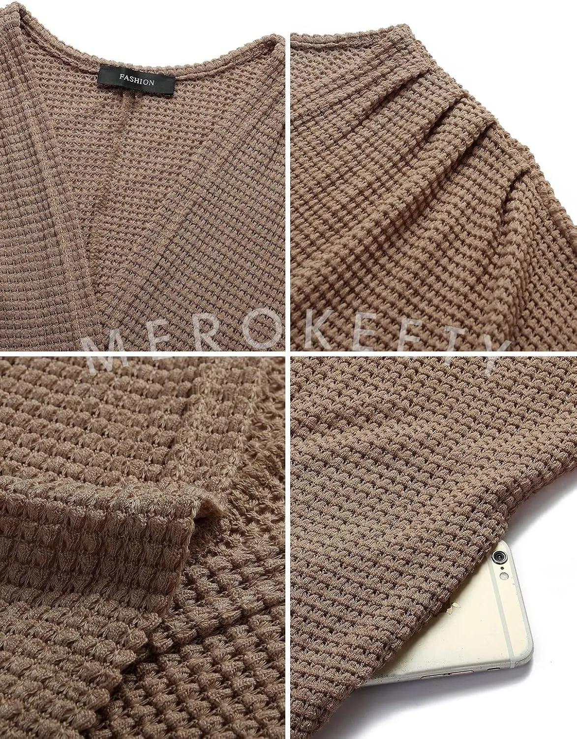 MEROKEETY Women's 2025 Fall Waffle Knit Batwing Long Sleeve Cardigan Loose Open Front Sweater Coat