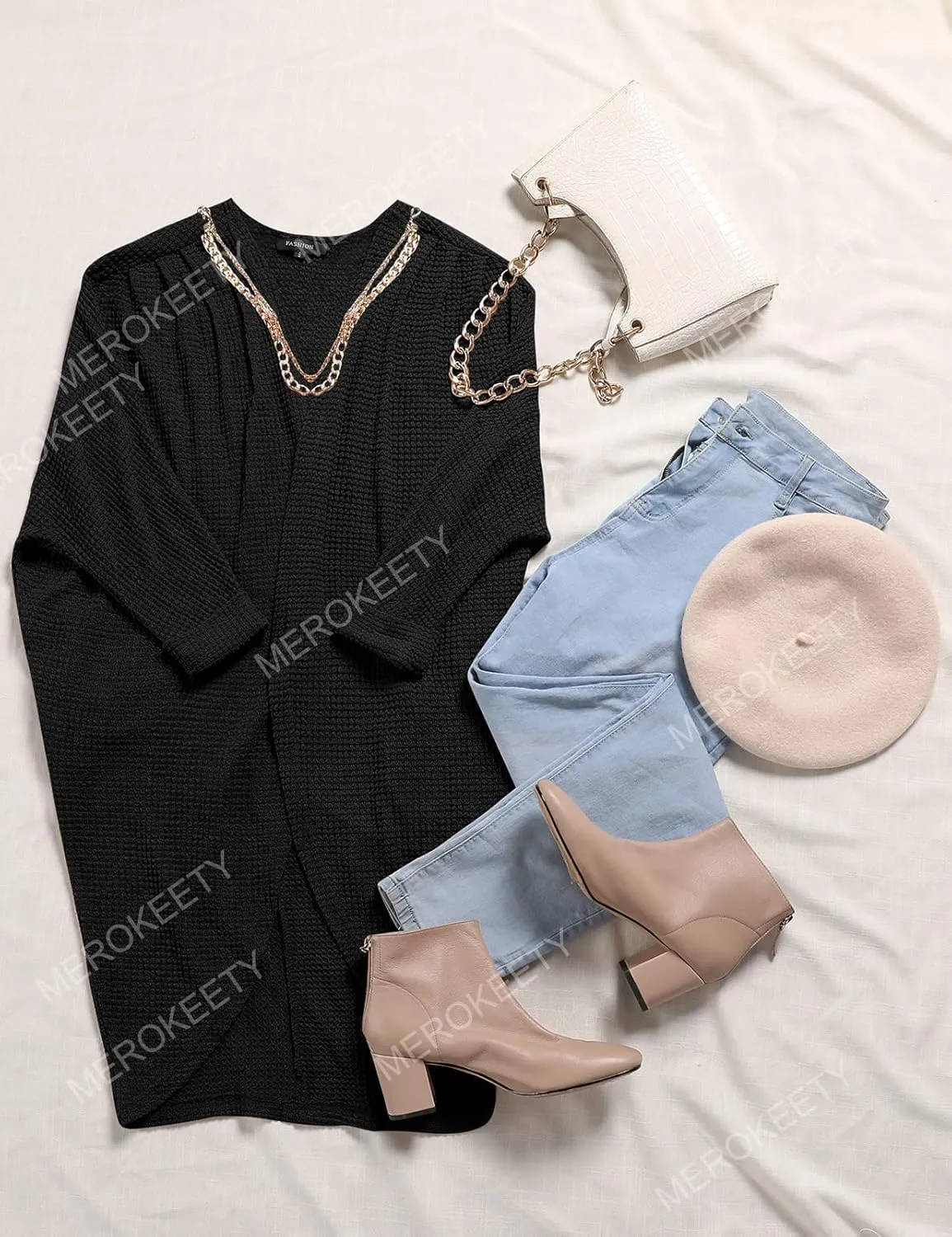MEROKEETY Women's 2025 Fall Waffle Knit Batwing Long Sleeve Cardigan Loose Open Front Sweater Coat