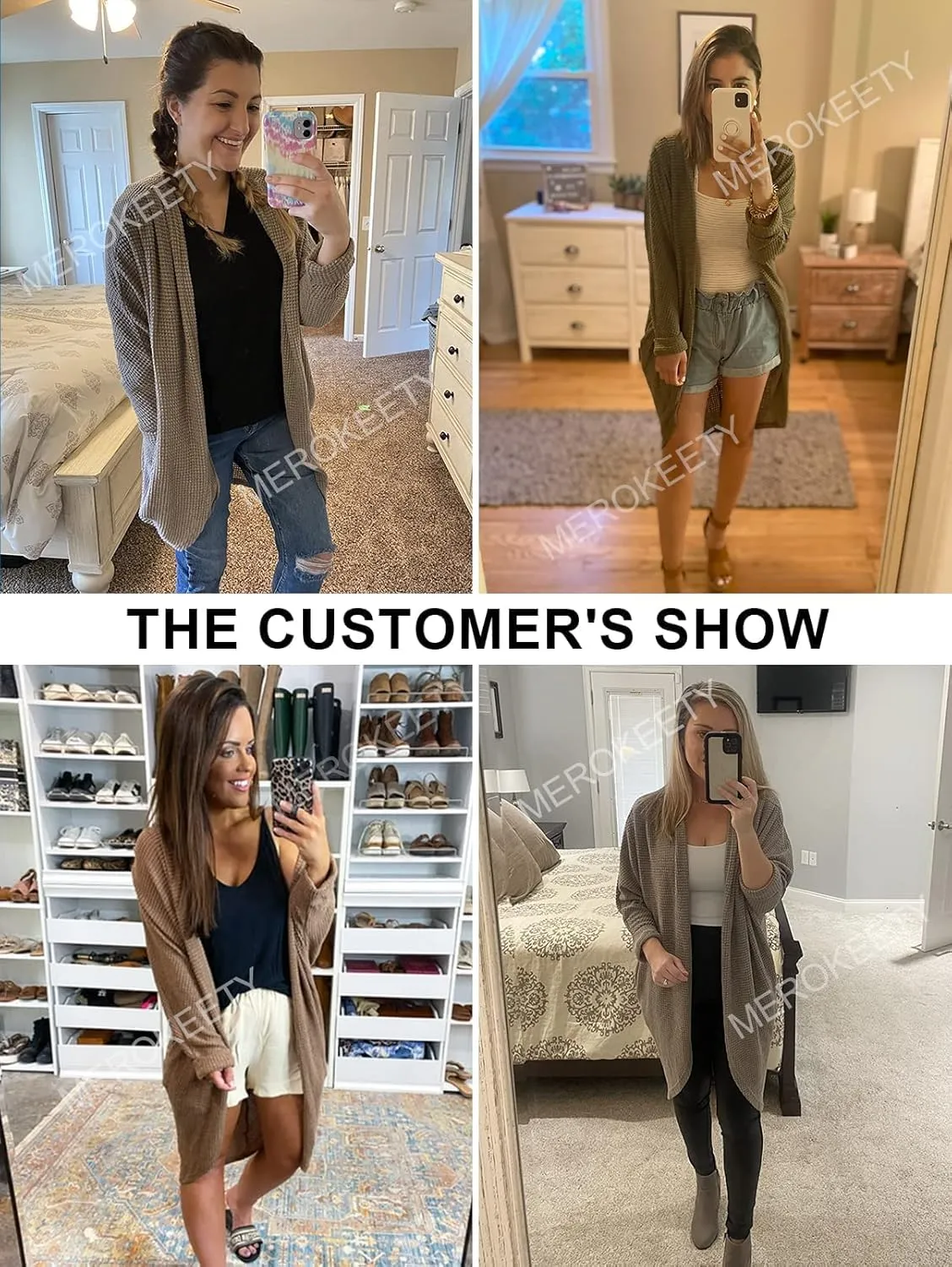 MEROKEETY Women's 2025 Fall Waffle Knit Batwing Long Sleeve Cardigan Loose Open Front Sweater Coat