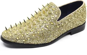 Metrocharm Men's Fashion Sparkly Smoking Spike Sequin Dress Tuxedo Loafers Slip On Shoes SM-16