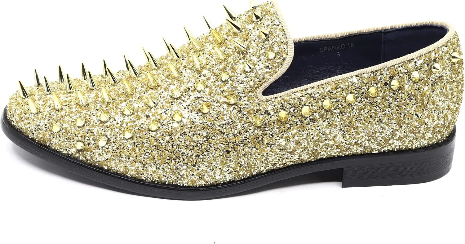 Metrocharm Men's Fashion Sparkly Smoking Spike Sequin Dress Tuxedo Loafers Slip On Shoes SM-16