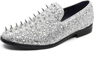 Metrocharm Men's Fashion Sparkly Smoking Spike Sequin Dress Tuxedo Loafers Slip On Shoes SM-16