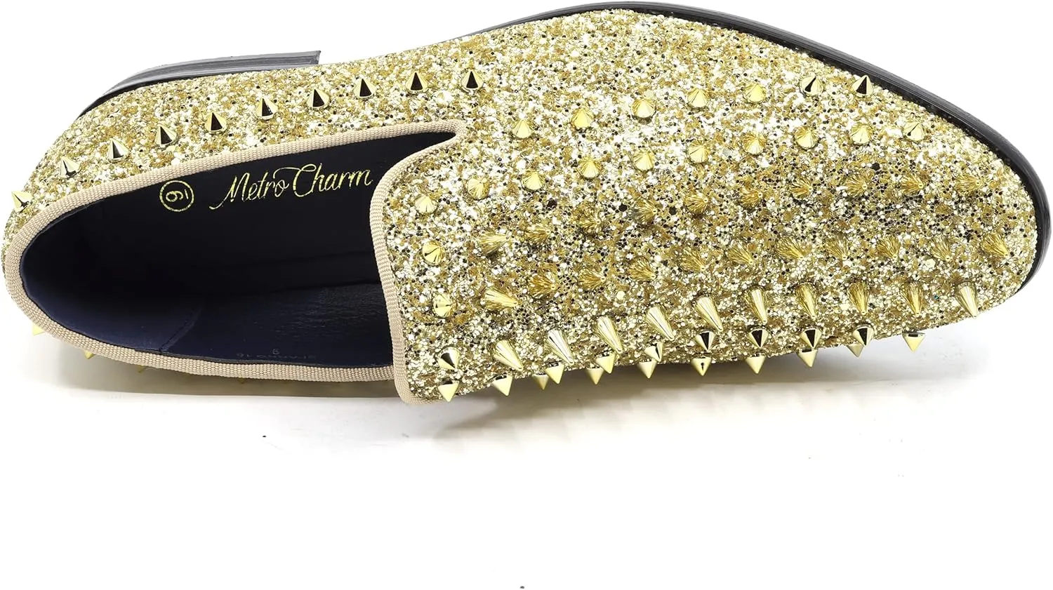 Metrocharm Men's Fashion Sparkly Smoking Spike Sequin Dress Tuxedo Loafers Slip On Shoes SM-16