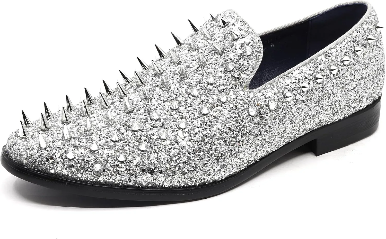 Metrocharm Men's Fashion Sparkly Smoking Spike Sequin Dress Tuxedo Loafers Slip On Shoes SM-16