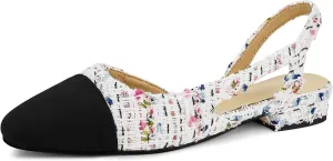 MICIFA slingback flats for women, Round Toe Low heel Sandals Fashion Splicing Dress Shoes for Women