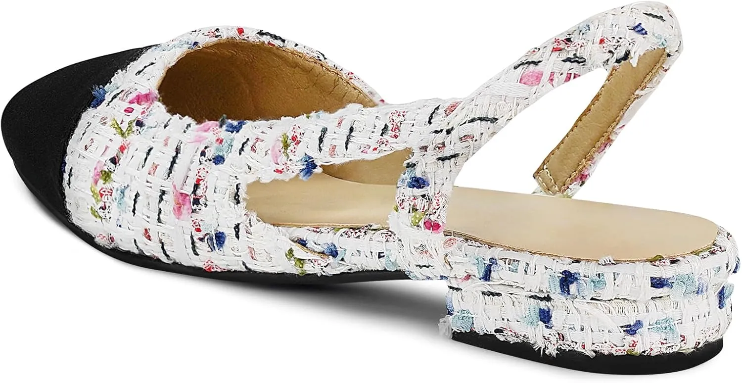 MICIFA slingback flats for women, Round Toe Low heel Sandals Fashion Splicing Dress Shoes for Women
