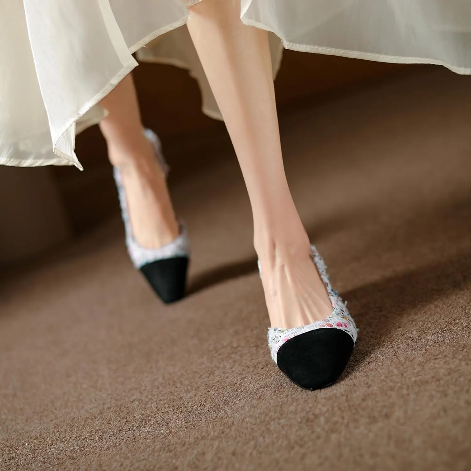 MICIFA slingback flats for women, Round Toe Low heel Sandals Fashion Splicing Dress Shoes for Women