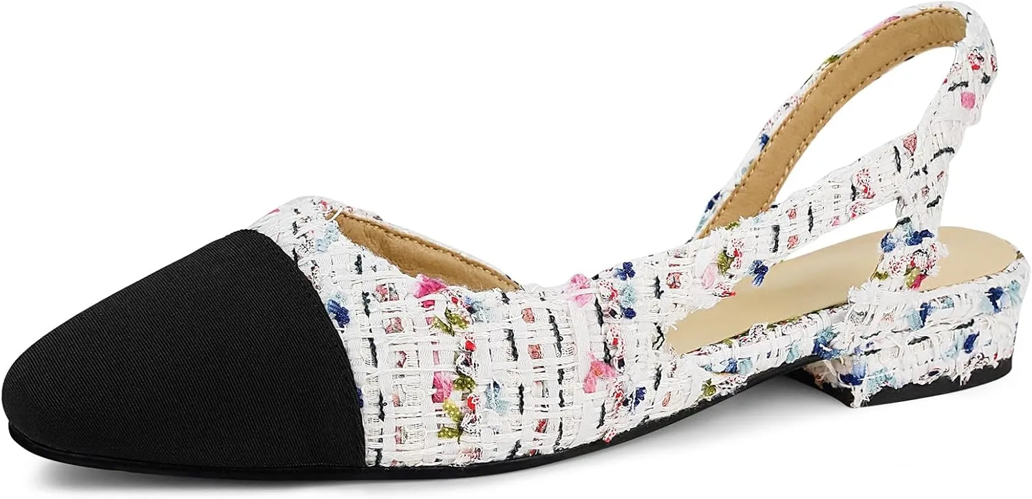 MICIFA slingback flats for women, Round Toe Low heel Sandals Fashion Splicing Dress Shoes for Women