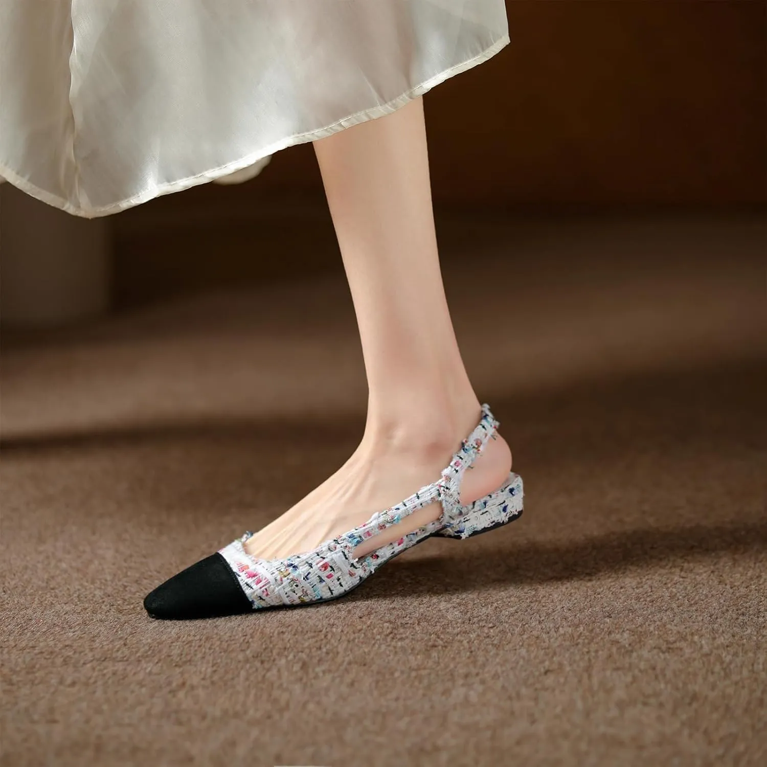 MICIFA slingback flats for women, Round Toe Low heel Sandals Fashion Splicing Dress Shoes for Women