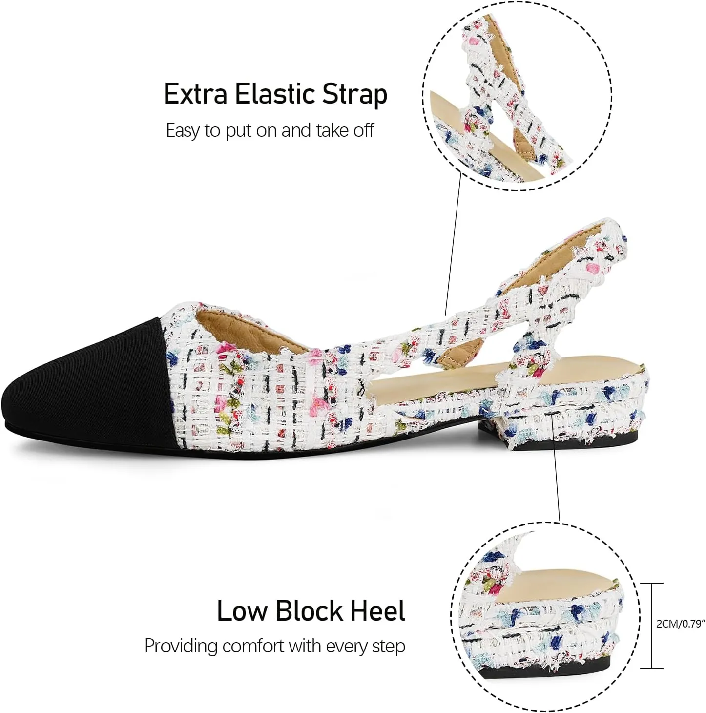 MICIFA slingback flats for women, Round Toe Low heel Sandals Fashion Splicing Dress Shoes for Women