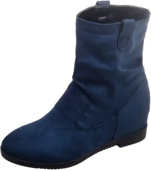 Mid Calf Boots for Women Low Hee Platform Boots for Women Fashion Solid Color Suede Crinkle Flat Short Boots