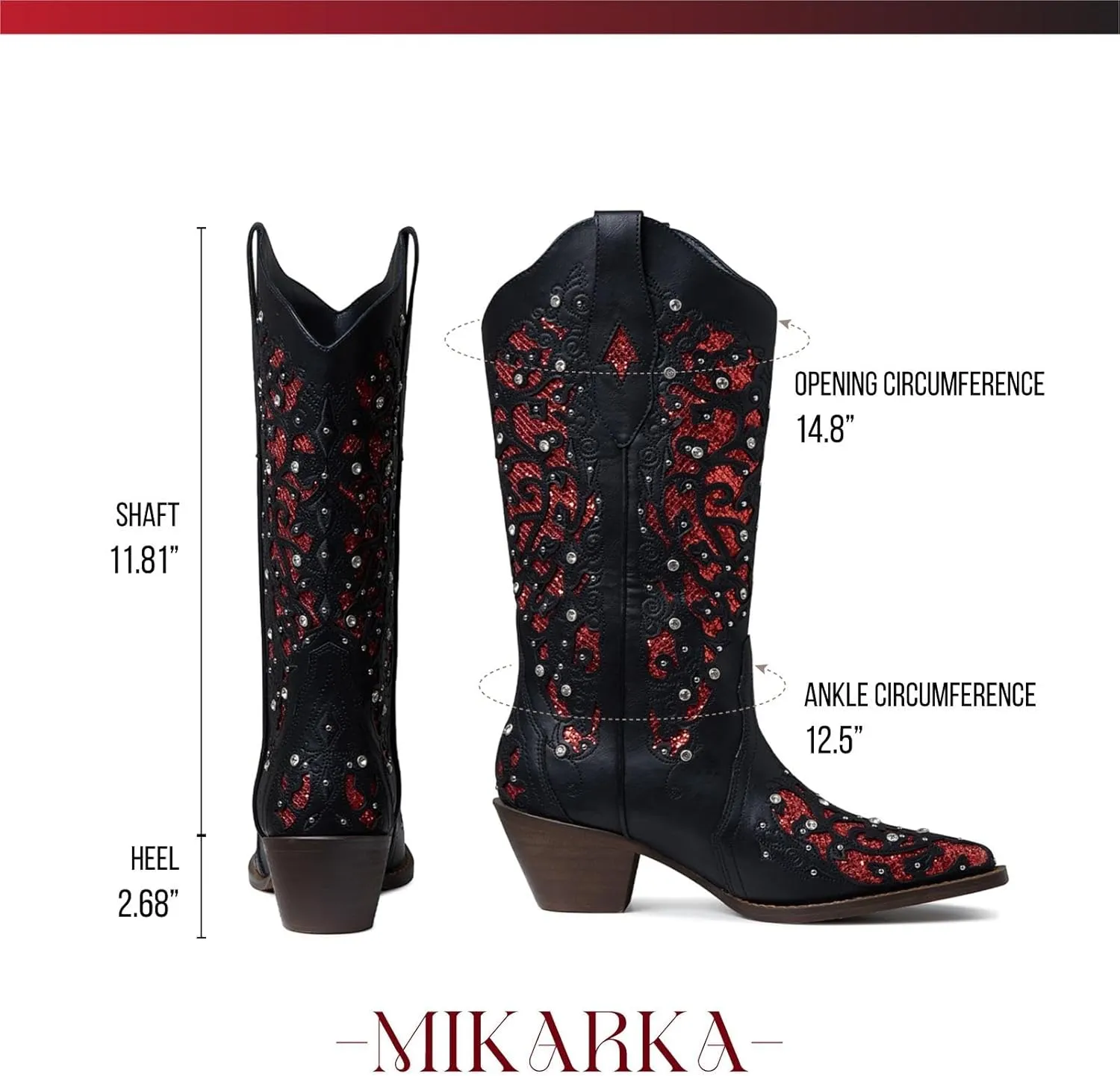 mikarka Inlay Glitter Cowgirl Cowboy Boots for Women Embroidered Pointed Toe Sparkly Rhinestone Western Boots Country Concert Mid Knee High Boots
