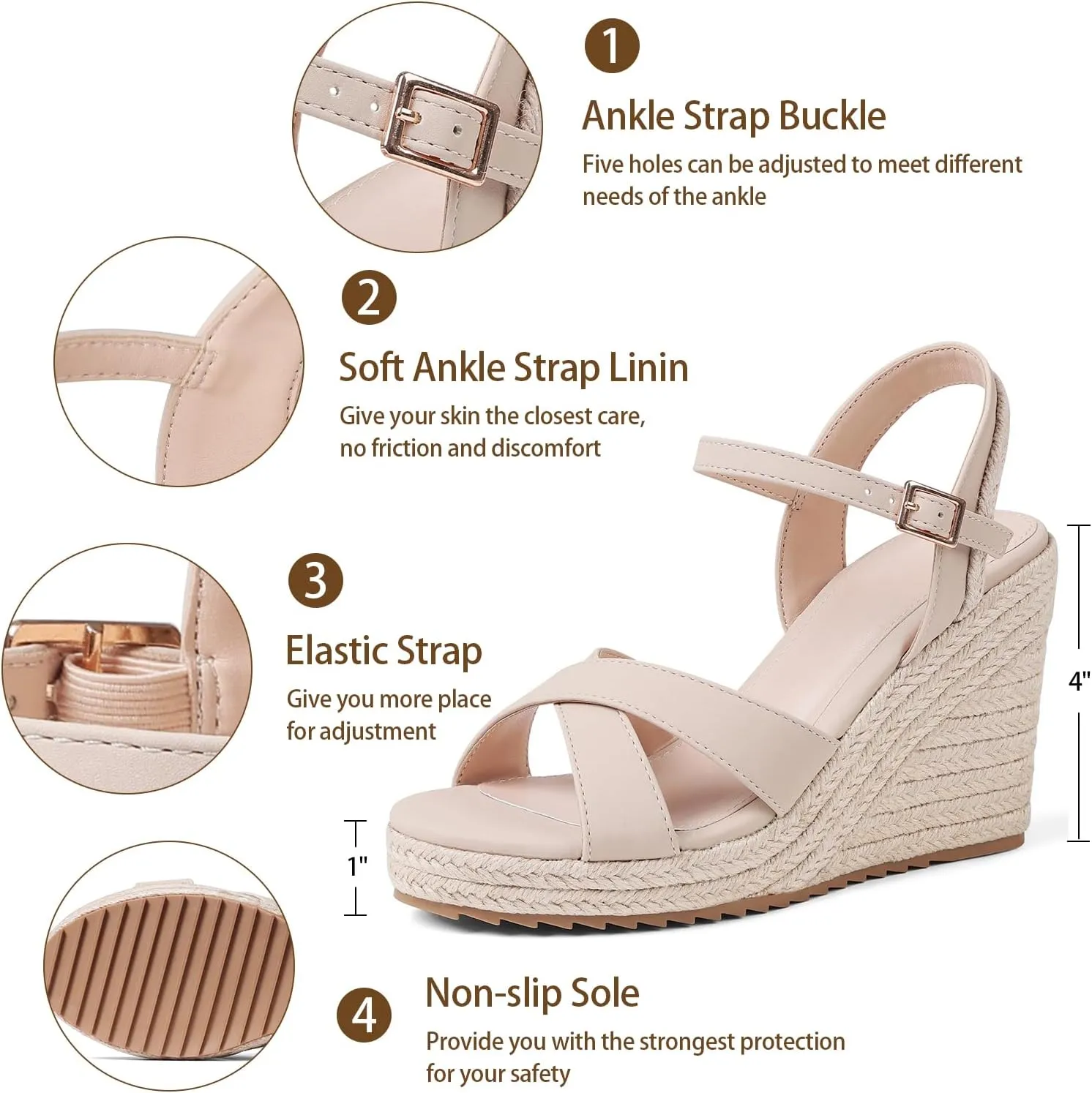 mikarka Women's Espadrille Wedge Sandals: Ankle Strap Platform Open Toe Wedges - Stylish High Heel Dressy Summer Wedges for Women, Inspired by Espadrilles