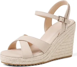 mikarka Women's Espadrille Wedge Sandals: Ankle Strap Platform Open Toe Wedges - Stylish High Heel Dressy Summer Wedges for Women, Inspired by Espadrilles