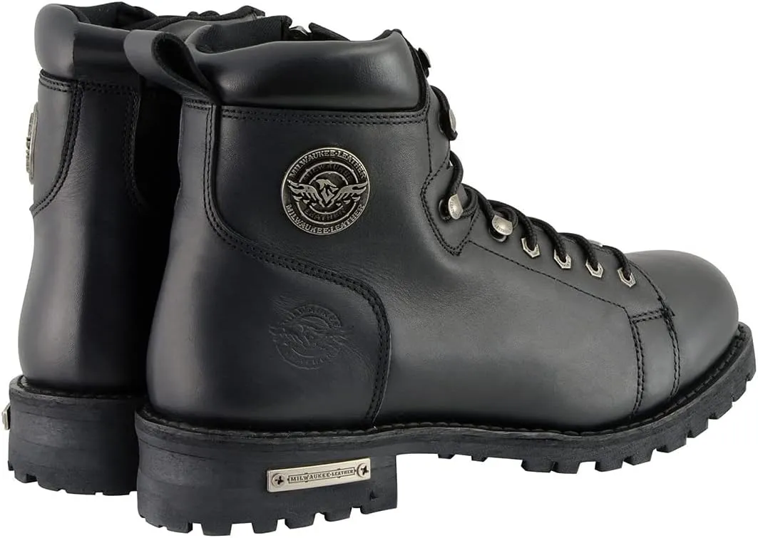 Milwaukee Leather Men's Black Leather Lace-Up Motorcycle Rider Boots with Side Zipper MBM100-10