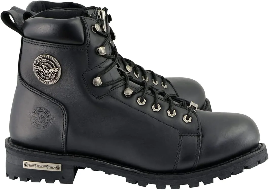 Milwaukee Leather Men's Black Leather Lace-Up Motorcycle Rider Boots with Side Zipper MBM100-10
