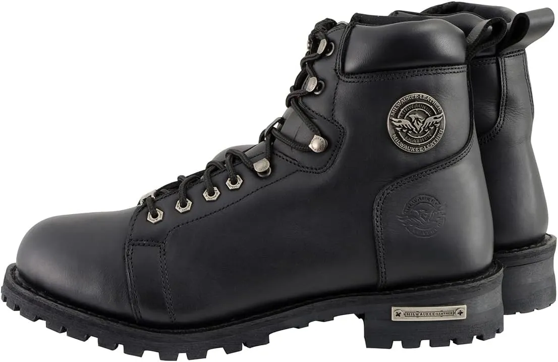 Milwaukee Leather Men's Black Leather Lace-Up Motorcycle Rider Boots with Side Zipper MBM100-10