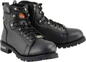 Milwaukee Leather Men's Black Leather Lace-Up Motorcycle Rider Boots with Side Zipper MBM100-10