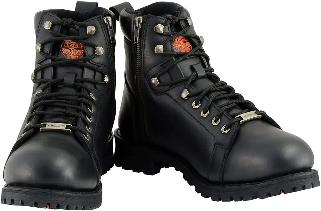 Milwaukee Leather Men's Black Leather Lace-Up Motorcycle Rider Boots with Side Zipper MBM100-10