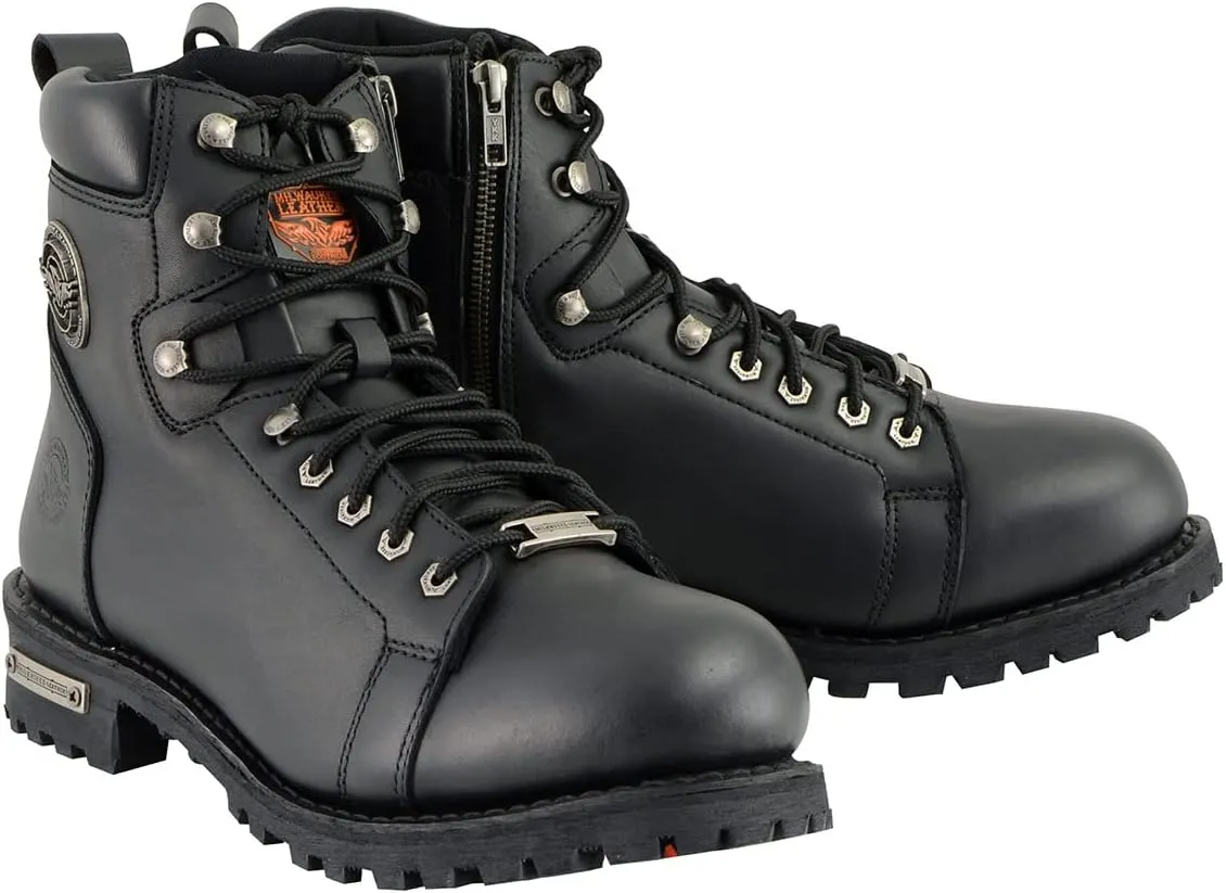 Milwaukee Leather Men's Black Leather Lace-Up Motorcycle Rider Boots with Side Zipper MBM100-10