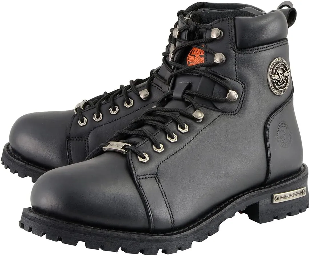 Milwaukee Leather Men's Black Leather Lace-Up Motorcycle Rider Boots with Side Zipper MBM100-10