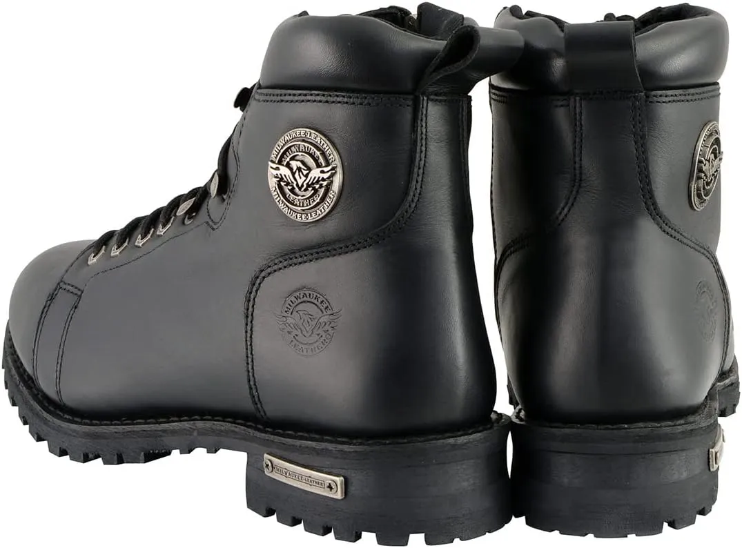 Milwaukee Leather Men's Black Leather Lace-Up Motorcycle Rider Boots with Side Zipper MBM100-12