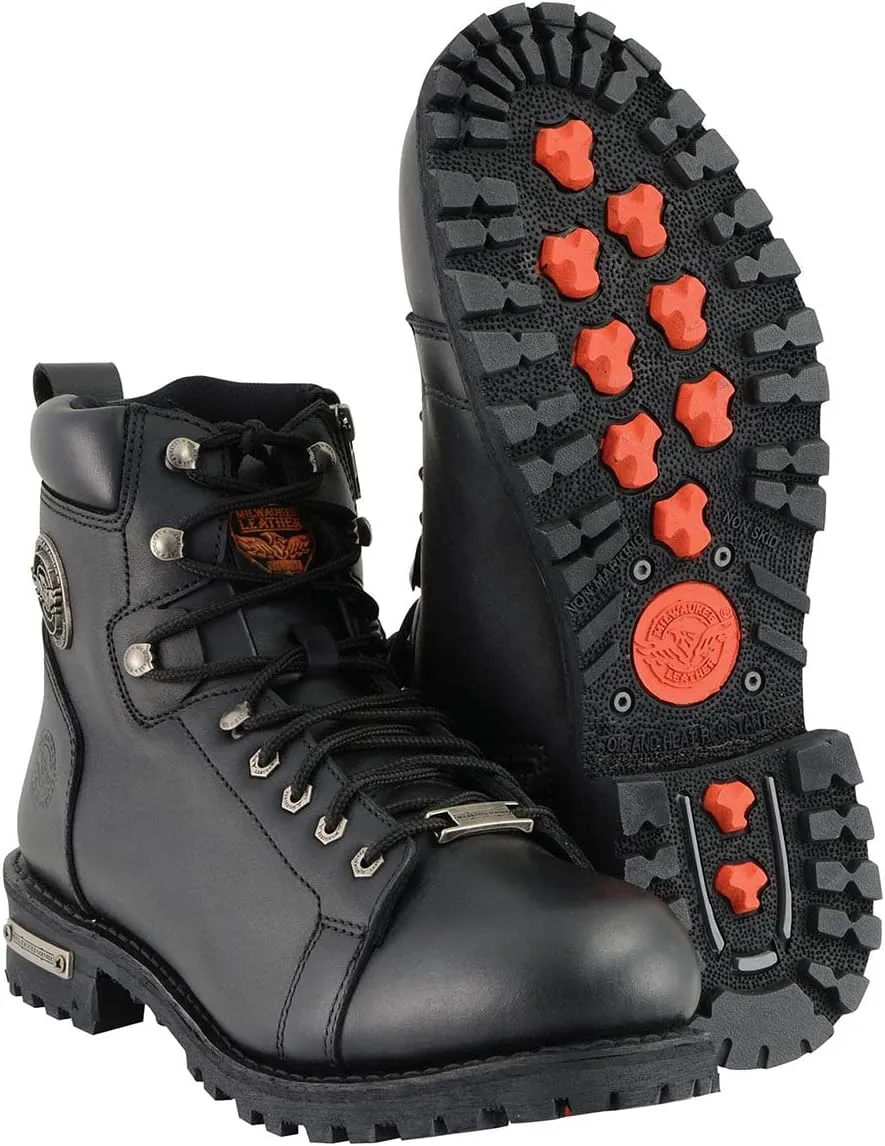 Milwaukee Leather Men's Black Leather Lace-Up Motorcycle Rider Boots with Side Zipper MBM100-12