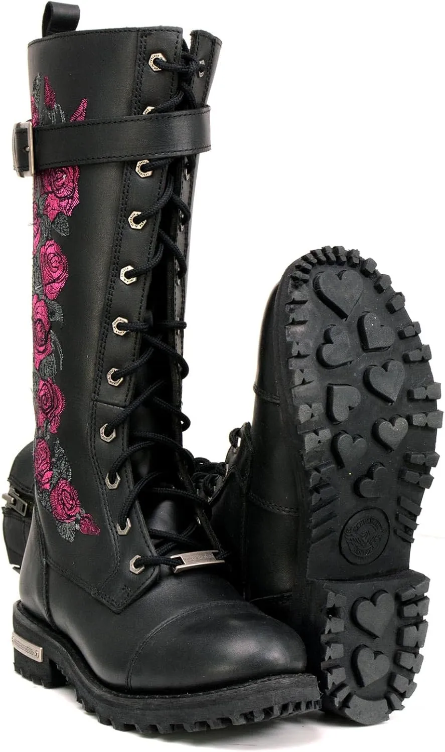 Milwaukee Leather Women's Black Leather 14-Inch Knee High Tall Motorcycle Boots Lace-Up w/Embroidery MBL9356 MBL9357