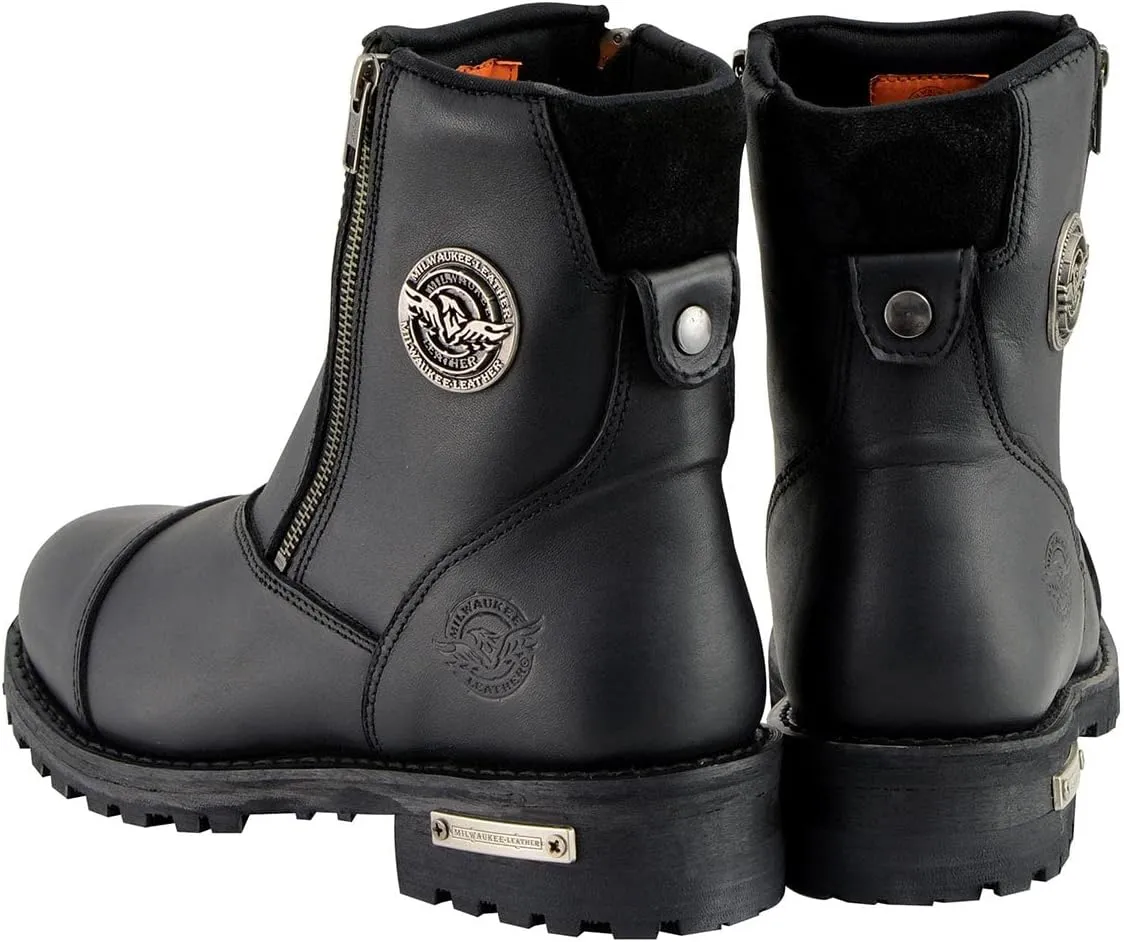 Milwaukee Leather Women's Black Premium Leather Double Sided Zipper Motorcycle Riding Boots MBL202
