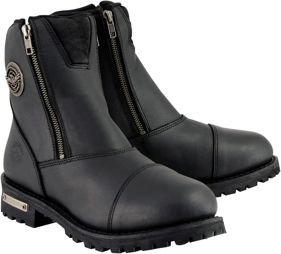 Milwaukee Leather Women's Black Premium Leather Double Sided Zipper Motorcycle Riding Boots MBL202