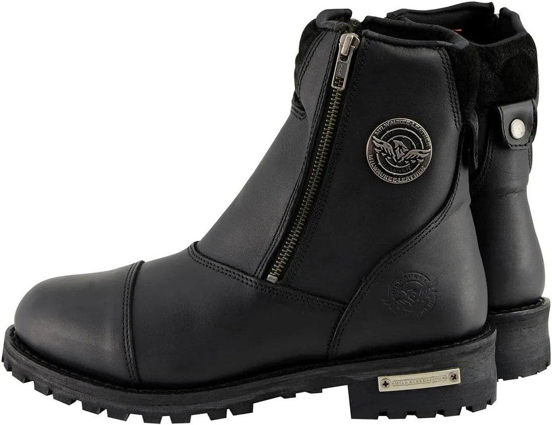 Milwaukee Leather Women's Black Premium Leather Double Sided Zipper Motorcycle Riding Boots MBL202