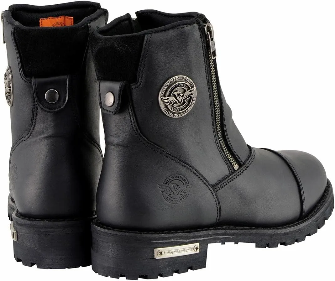 Milwaukee Leather Women's Black Premium Leather Double Sided Zipper Motorcycle Riding Boots MBL202