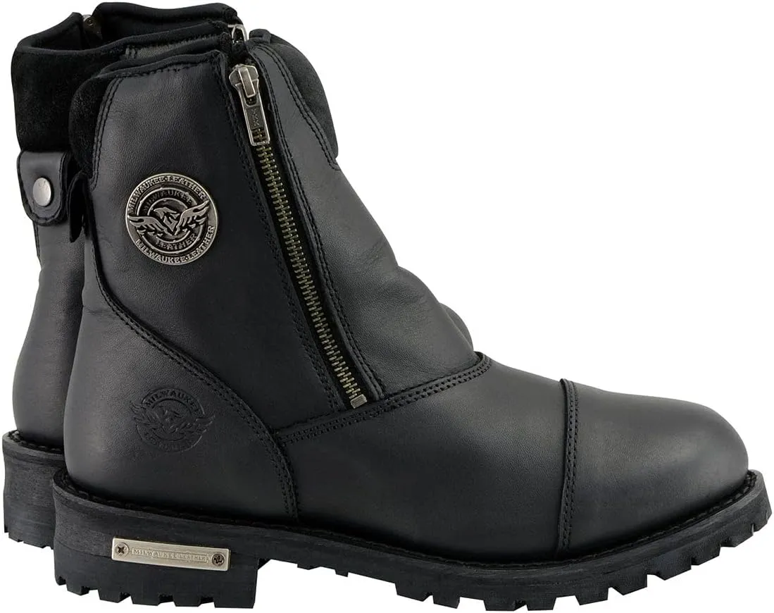 Milwaukee Leather Women's Black Premium Leather Double Sided Zipper Motorcycle Riding Boots MBL202