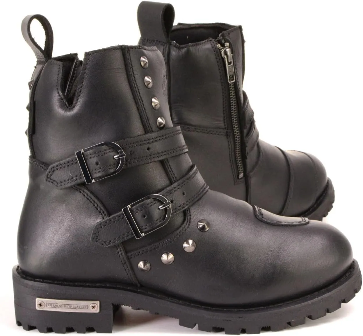 Milwaukee Leather Women's Premium Black Leather Double Strap Motorcycle Riding Boots MBL9307-6.5